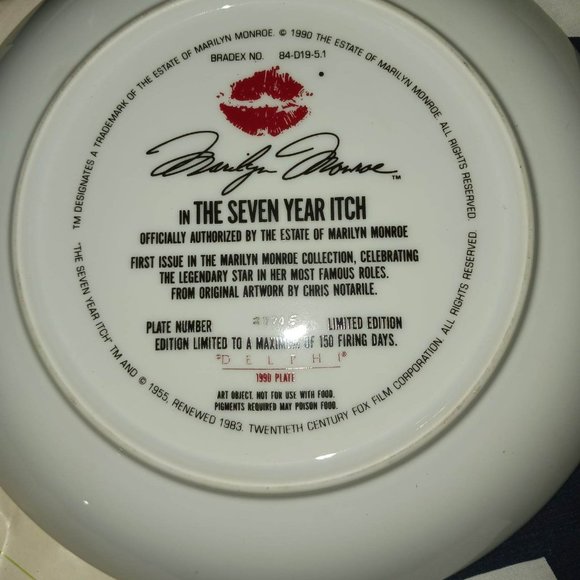 1st Edition Marilyn Monroe collectors plate 7 year Itch Delphi Limited edition - Picture 2 of 5